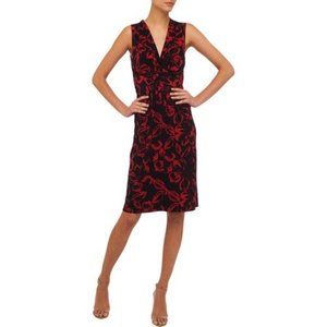Womens Size Medium Norma Kamali Black Red Floral Sleeveless Wrap Style Dress